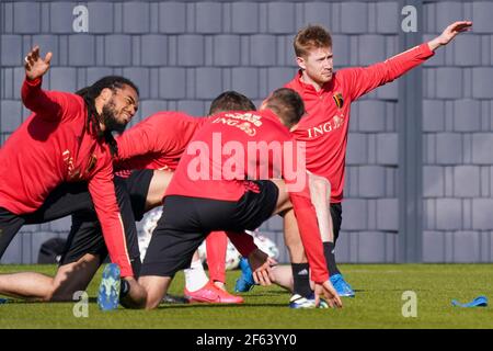 TUBEKE, BELGIQUE - MARS 29: Kevin de Bruyne de Belgique pendant la formation belge au Proximus basecamp le 29 mars 2021 à Tubeke, Belgique (photo par Banque D'Images