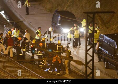 Saint-Jacques-de-Compostelle, Espagne.accident de train d'Alvia sur la courbe d'Angrois, à l'entrée de Saint-Jacques-de-Compostelle causant la mort de 80 personnes Banque D'Images