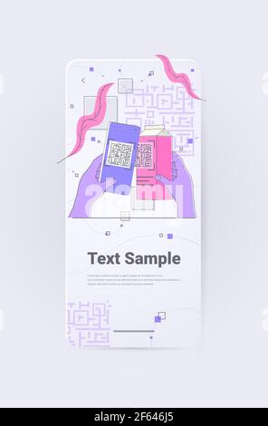 Les mains scannant le code QR sur la technologie numérique électronique de l'emballage de lait définition des informations sur le produit Illustration de Vecteur