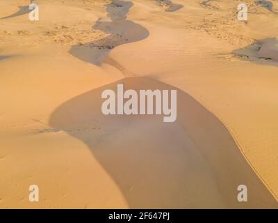 Désert - réchauffement de la planète. Immenses dunes du désert. Un endroit idéal pour les photographes et les voyageurs. Belles structures de barkhans sablonneux Banque D'Images