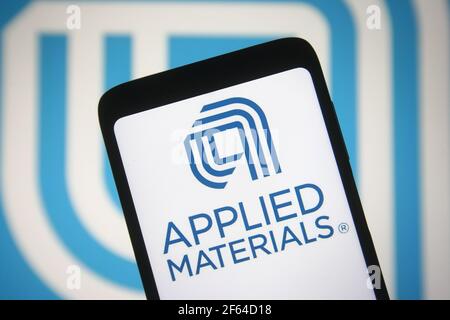 Ukraine. 29 mars 2021. Dans cette illustration, le logo Applied Materials apparaît sur un smartphone et un écran d'ordinateur. (Photo de Pavlo Gonchar/SOPA Images/Sipa USA) crédit: SIPA USA/Alay Live News Banque D'Images