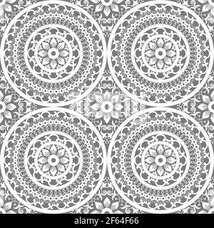 Motif vectoriel traditionnel marocain Mandala sans couture, imprimé textile arabe ou tissu avec fleurs, feuilles et tourbillons Illustration de Vecteur