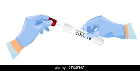 En prenant des tests, frottis de coronavirus d'un laboratoire médical dans la main d'un médecin. Diagnostic du coronavirus par salive à partir d'un tube à essai. Test Illustration de Vecteur