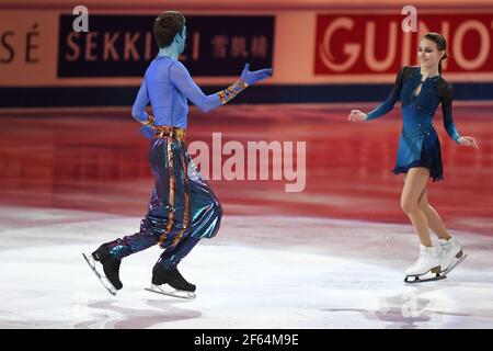 Anna SHCHERBAKOVA FSR et Morisi KVITELASHVILI GEO, lors du Gala d'exposition aux Championnats du monde de patinage artistique 2021 de l'UIP au Globe Ericsson, le 28 mars 2021 à Stockholm, Suède. (Photo de Raniero Corbelletti/AFLO) Banque D'Images