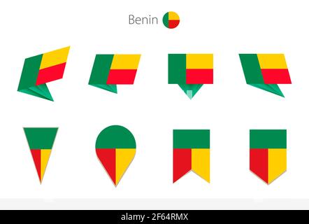 Collection de drapeaux nationaux du Bénin, huit versions de drapeaux vectoriels du Bénin. Illustration vectorielle. Illustration de Vecteur