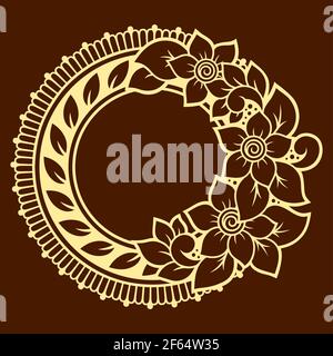 Motif circulaire sous forme de mandala avec fleur pour Henna, Mehndi, tatouage, décoration. Décoration décorative de style oriental ethnique. Contours dooodle ha Banque D'Images