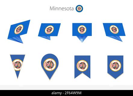 Collection de drapeaux de l'État des États-Unis du Minnesota, huit versions de drapeaux vectoriels du Minnesota. Illustration vectorielle. Illustration de Vecteur