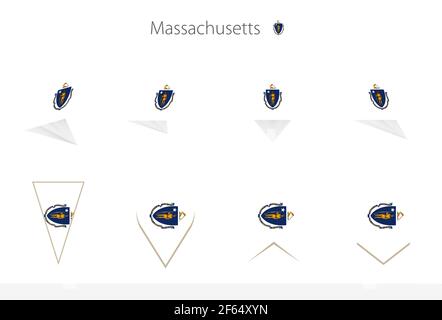 Massachusetts US State flag collection, huit versions de Massachusetts vector flags. Illustration vectorielle. Illustration de Vecteur