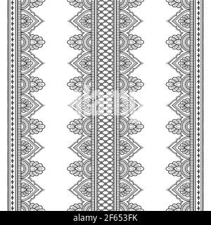 Motif de bordures sans couture pour le dessin et le tatouage Mehndi, Henna. Décoration ethnique orientale, de style indien. Décoration Doodle. Contour main dessiner un vecteur Banque D'Images