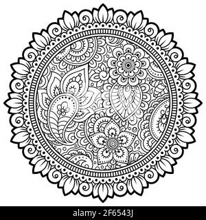 Motif circulaire sous forme de mandala avec fleur pour Henna, Mehndi, tatouage, décoration. Décoration décorative de style oriental ethnique. Contours dooodle ha Banque D'Images