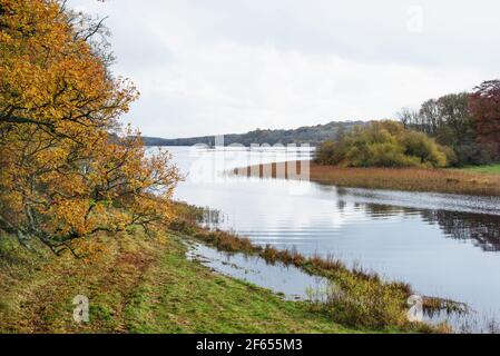 Cromm, Irlande du Nord - 8 novembre 2020. Lac Erne et vieux pont au château de Cromm, Co. Fermanagh, Irlande du Nord Banque D'Images