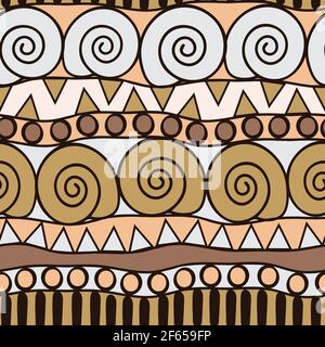 Texture tribale de motif vectoriel sans couture avec lignes en spirale. Style ethnique maison décoration papier peint design. Textile de mode simple et orné. Illustration de Vecteur
