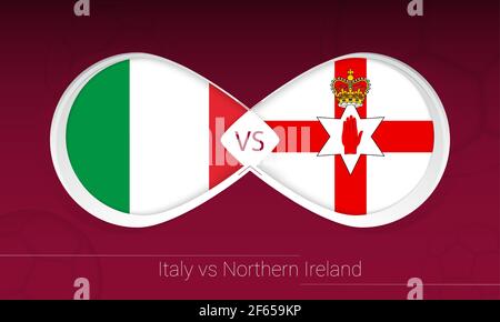 Italie contre l'Irlande du Nord dans la compétition de football, Groupe C. versus icône sur fond de football. Illustration vectorielle. Illustration de Vecteur