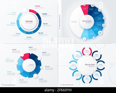 Modèles de graphiques ronds graphiques vectoriels. Huit options, étapes, pièces Illustration de Vecteur