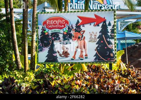 Orlando, Floride. 22 décembre 2020. Rudolphes le renne à nez rouge à SeaWorld (11) Banque D'Images