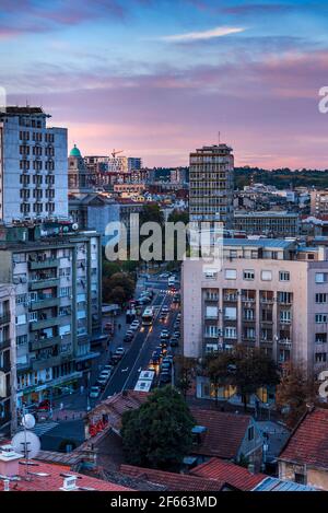 Lever de soleil sur la vieille ville de Belgrade dans la capitale de Serbie dans le sud-est de l'Europe Banque D'Images