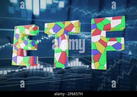 Concept de fonds négociés en bourse. L'ETF est un type de fonds d'investissement et de produit négocié en bourse. Illustration 3D Banque D'Images