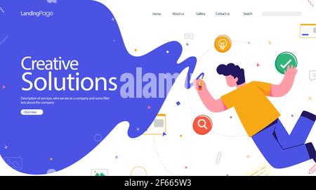 Page d'accueil des solutions créatives plates Illustration vectorielle. Illustration de Vecteur