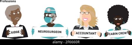 Profession personnages de carrière avec le dessin professionnel de l'enseigne juge Neurochirurgien médecin comptable cabine chirurgien de l'équipage Illustration de Vecteur