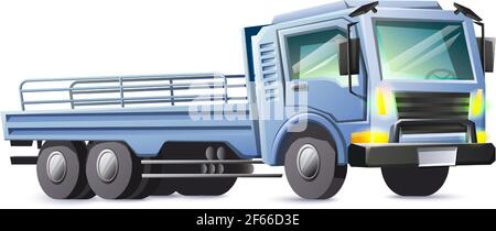 Camion de chargement bleu style dessin animé vectoriel isolé sur fond blanc. Illustration de Vecteur