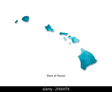 Icône d'illustration vectorielle isolée avec silhouette simplifiée de l'État d'Hawaï (États-Unis) sur une carte bleue. Style géométrique polygonal. Arrière-plan blanc. Illustration de Vecteur