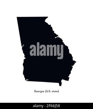 Icône d'illustration simplifiée isolée vectorielle avec silhouette noire de l'État de Géorgie (États-Unis). Arrière-plan blanc Illustration de Vecteur