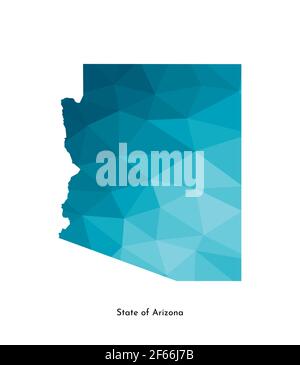 Icône d'illustration vectorielle isolée avec silhouette simplifiée de l'État de l'Arizona (États-Unis) sur une carte bleue. Style géométrique polygonal. Arrière-plan blanc. Illustration de Vecteur