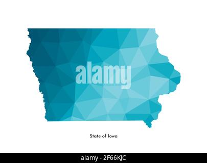 Icône d'illustration vectorielle isolée avec silhouette simplifiée de l'État de l'Iowa (États-Unis) sur une carte bleue. Style géométrique polygonal. Arrière-plan blanc. Illustration de Vecteur