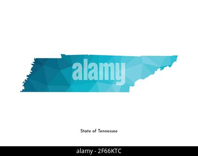 Icône d'illustration vectorielle isolée avec silhouette simplifiée de l'État du Tennessee (États-Unis) sur une carte bleue. Style géométrique polygonal. Arrière-plan blanc. Illustration de Vecteur