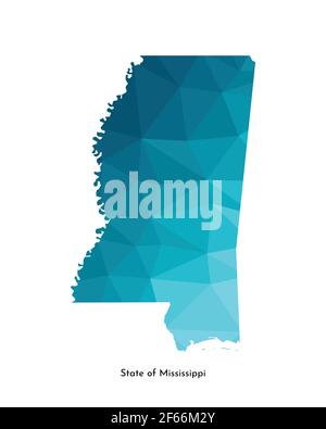 Icône d'illustration vectorielle isolée avec silhouette simplifiée de l'État du Mississippi (États-Unis) sur une carte bleue. Style géométrique polygonal. Arrière-plan blanc. Illustration de Vecteur