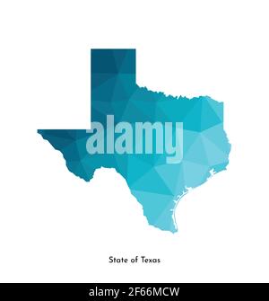 Icône d'illustration vectorielle isolée avec silhouette simplifiée de l'État du Texas (États-Unis) sur une carte bleue. Style géométrique polygonal. Arrière-plan blanc Illustration de Vecteur