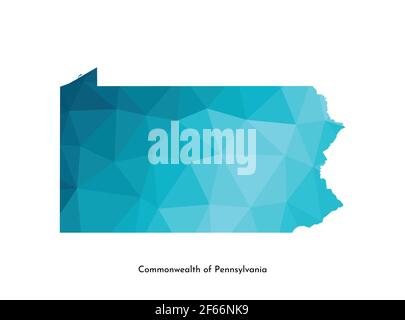 Icône d'illustration vectorielle isolée avec silhouette simplifiée de la carte bleue du Commonwealth de Pennsylvanie (USA). Style géométrique polygonal. Fond blanc Illustration de Vecteur