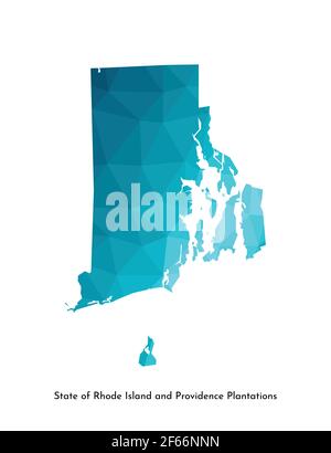 Icône d'illustration à vecteur isolé avec silhouette simplifiée de l'État de Rhode Island et des plantations de Providence (États-Unis) sur la carte bleue. Géométrie polygonale Illustration de Vecteur
