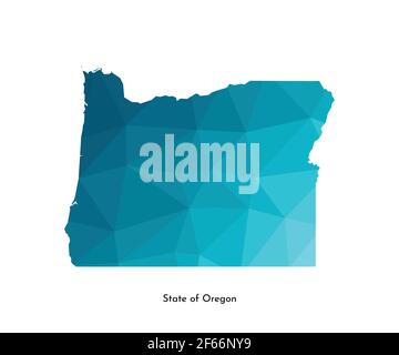 Icône d'illustration vectorielle isolée avec silhouette simplifiée de l'État de l'Oregon (États-Unis) sur une carte bleue. Style géométrique polygonal. Arrière-plan blanc. Illustration de Vecteur