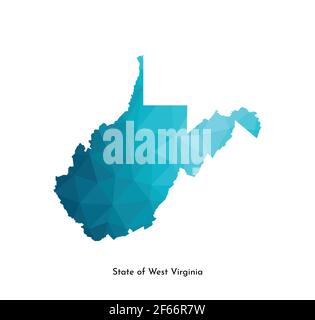 Icône d'illustration vectorielle isolée avec silhouette simplifiée de l'État de Virginie occidentale (États-Unis) sur une carte bleue. Style géométrique polygonal. Arrière-plan blanc. Illustration de Vecteur
