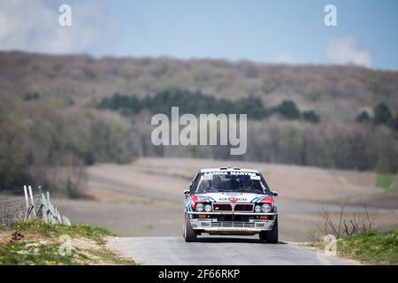 203 BALLAND Jean-Louis DESTREZ Valentine Lancia Delta HF Intégrale 16V action pendant le championnat de rallye français 2017, Rallye Epernay-vins de Champagne, du 31 mars au 2 avril à Epernay, France - photo Clément chance / DPPI Banque D'Images