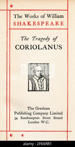 Page de titre de la pièce de Shakespeare Coriolanus. Des œuvres de William Shakespeare, publié vers 1900 Banque D'Images
