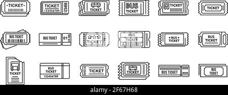 Jeu d'icônes de cartes d'émission de bus, style de contour Illustration de Vecteur