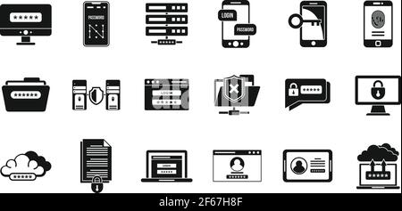 Jeu d'icônes d'authentification multifacteur de compte, style simple Illustration de Vecteur