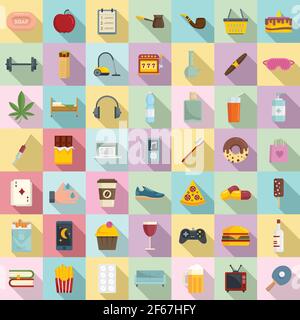 Icônes d'habitude définies, style plat Illustration de Vecteur