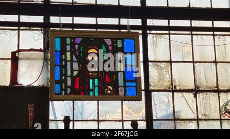 Vitraux anciens avec Jésus Banque D'Images