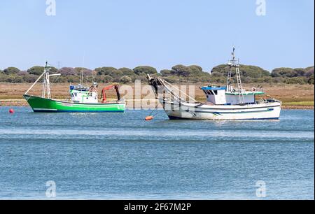 Bateaux de pêche amarrés dans le port de Punta Umbria, Huelva, Andalousie, Espagne Banque D'Images