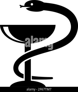 Pharmacie, Medical Snake enveloppé autour du bol. Illustration de l'icône vecteur plat. Symbole noir simple sur fond blanc. Pharmacie médicale Snake et bol s Illustration de Vecteur