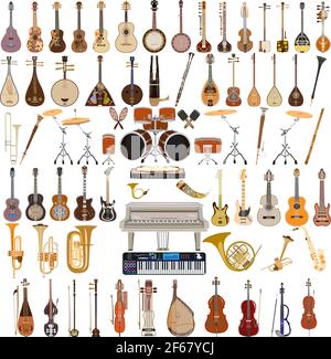 Ensemble vectoriel d'instruments de musique de style plat Illustration de Vecteur