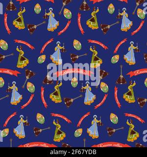 Motif vectoriel sans couture avec symboles de culture russe Illustration de Vecteur