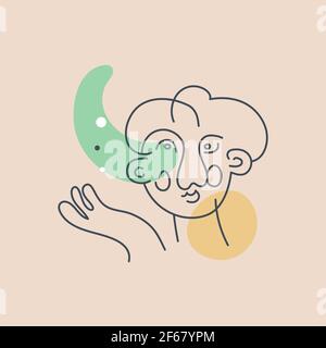 Abstrait Happy face femelle avec main d'illustrations vectorielles Illustration de Vecteur