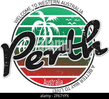 Logo Perth WA, Australie. Aventure Paysage Design vecteur ville Illustration. Illustration de Vecteur