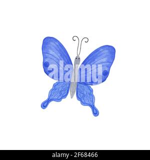 Papillon bleu foncé aquarelle illustration isolée sur fond blanc, simple main dessinée clipart colorée pour cartes, invitations, textile ou an Banque D'Images