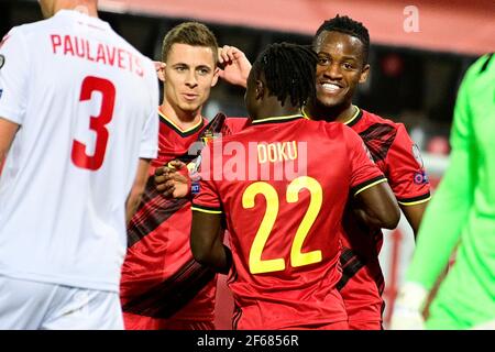 Michy Batshuayi, de Belgique, célèbre ses points lors d'un match de qualification Pour la coupe du monde 2022 dans le groupe E entre L'équipe nationale belge Banque D'Images