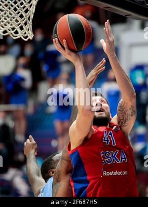 SAINT-PÉTERSBOURG, RUSSIE - MARS 30: Nikita Kurbanov de BC CSKA pendant le match de basketball EuroLeague entre BC Zenit et BC CSKA à Sibur Arena le 30 mars 2021 à Saint-Pétersbourg, Russie (photo par Anatoly Medved/Orange Pictures) Banque D'Images